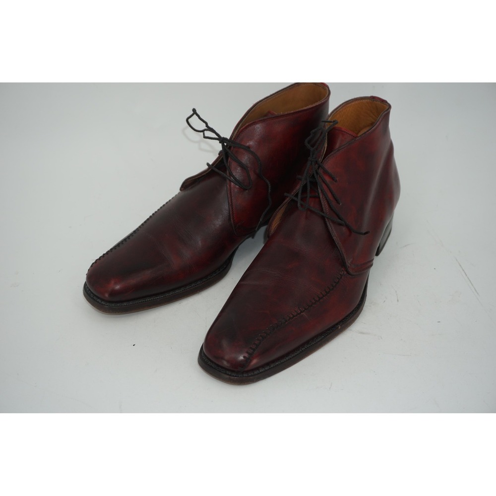 Calzoleria Harris Chukka Boots Red Leather Lace Up Dress Made In Italy Men's 10